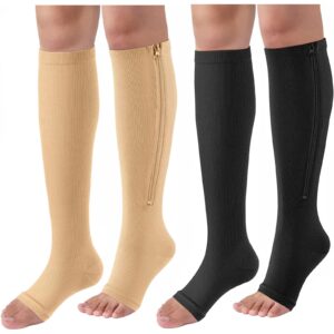 الجوارب الضاغطة بسحاب للنساء والرجال، مفتوحة عند الاصابع بطول الركبة مناسبة للمشي والركض والرياضة والمشي لمسافات طويلة والتمريض من ييوو، قطعتين