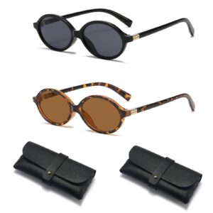 كاستويف نظارة شمسية بيضاوية رترو للنساء والرجال، نظارة شمسية دائرية بيضاوية عصرية مع شنطة جلدية، ظلال نمط فياتاج، حماية من الاشعة فوق البنفسجية 400 للحماية من الاشعة فوق البنفسجية 400، نظارات للقيادة في الهواء الطلق