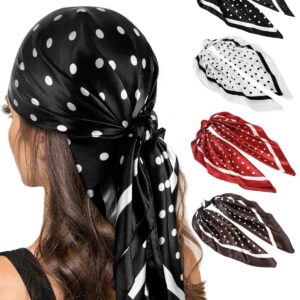 وشاح راس ساتان انيق من 4 قطع من تزويق، وشاح راس مربع كبير، وشاح للرقبة بملمس حريري للنوم، وشاح راس مربع انيق من الساتان، وشاح راس مربع خفيف الوزن 90 سم للسيدات والنساء