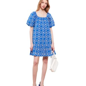 LC واكيكي فستان مطرز باكمام قصيرة وقبة مربعة للنساء S2Ie51Z8-Gux-1 مقاس S لون ازرق