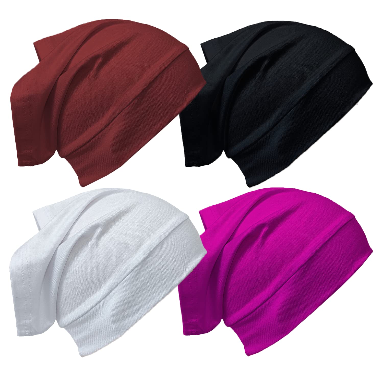 71mZtUMX4dL مجموعة من 4 قطع للنساء من الليكرا تحت الوشاح/الحجاب/الحجاب الكيميائي للنساء من نيسابيا، (خمري، اسود، ابيض، بينك)، متعددة الالوان، مقاس واحد