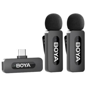 BOYA Dual Wireless Lavalier Lapel Microphone for Android SmartPhone Laptop - Omnidirectional USB C Condenser Video Recording Mic for Interview Podcast Vlog YouTube Live Stream (TX+TX+RX)