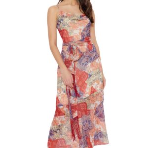 فستان ماكسي طويل بتصميم منسوج مبطن بحزام وشراشيب ونمط ضيق من أعلى وواسع من أسفل للنساء متعدد الألوان من 1 قطعة موديل TWOSS23EL01777 من ترنديول