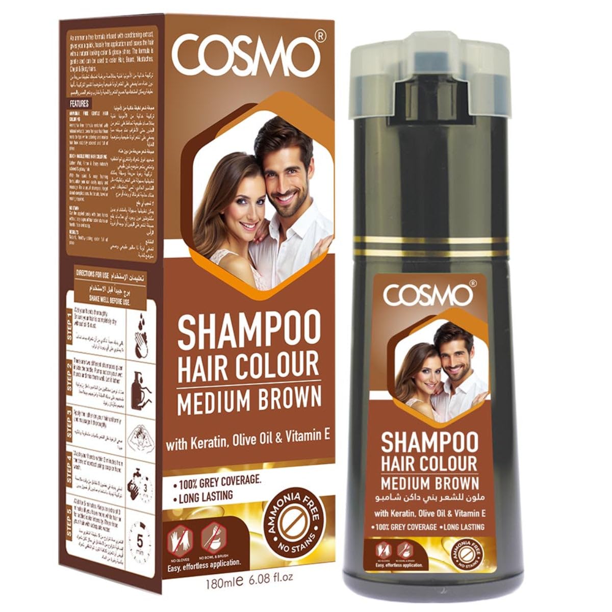 71oAin1lnKL شامبو صبغة من كوزمو لجميع أنواع الشعر، مغذي مع حماية اللون وتنظيف لطيف، بمكونات طبيعية خالٍ من الأمونيا وبدون بقع، عبوة واحدة سعة 180 مليلتر