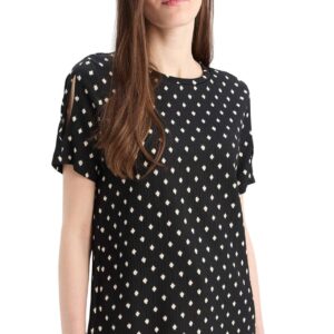 ديفاكتو تي شيرت نسائي تقليدي بقصة عادية ورقبة دائرية واكمام قصيرة محبوك واكمام قصيرة، لون اسود، مقاس XL