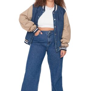 ترنديول بنطلون جينز بخصر مرتفع وقصة واسعة للنساء بلون ازرق نيلي TBBAW23CJ00020 مقاس كبير (عبوة من قطعة واحدة)