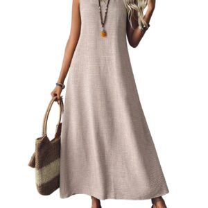 فستان نسائي طويل فضفاض بقصة ايه لاين وقبة V بدون اكمام من جورجليتر، فساتين صيفية بدون اكمام