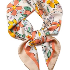 سكارف حريري للنساء من تزويق، وشاح مربع عصري للرأس او الرقبة، مصنوع من مادة الساتان، مناسب لتزيين الشنط او اكسسوارات الشعر، ملمس ناعم، 70 × 70 سم