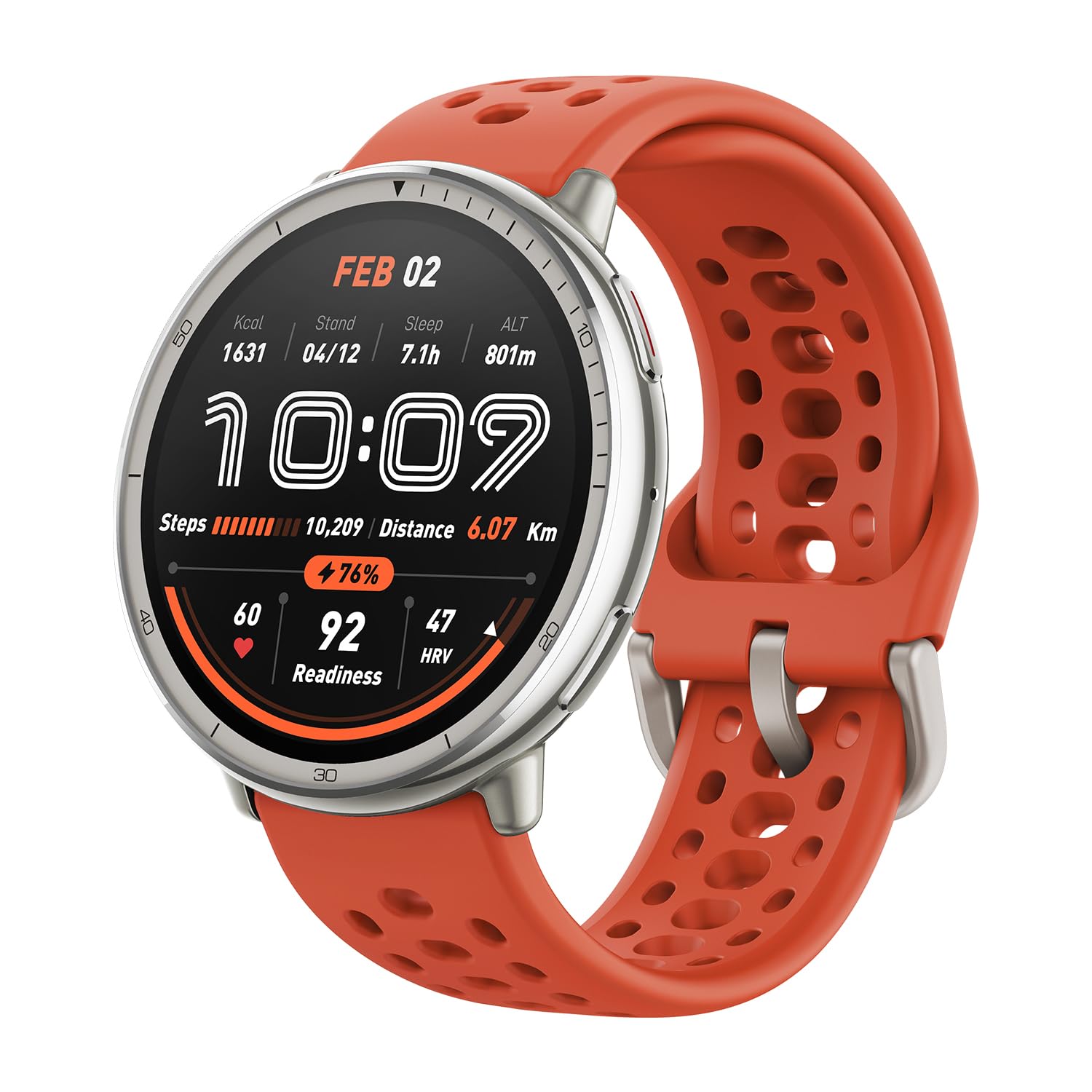 71rNwQV3ORL Amazfit Active 2 Smart Watch 44mm, GPS Maps with Direction, Fitness Tracker, 10 Day Battery, Sleep Monitor, 160+ Sport Modes, Water Resistant, for Android & Apple iPhone, Red Silicone
