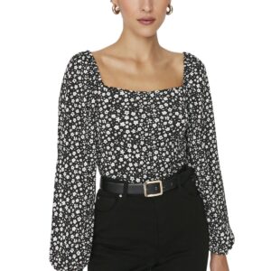 بلوزة كريب محبوكة منسوجة برقبة مربعة ونمط زهور للنساء من ترينديول - TWOAW22BZ0254