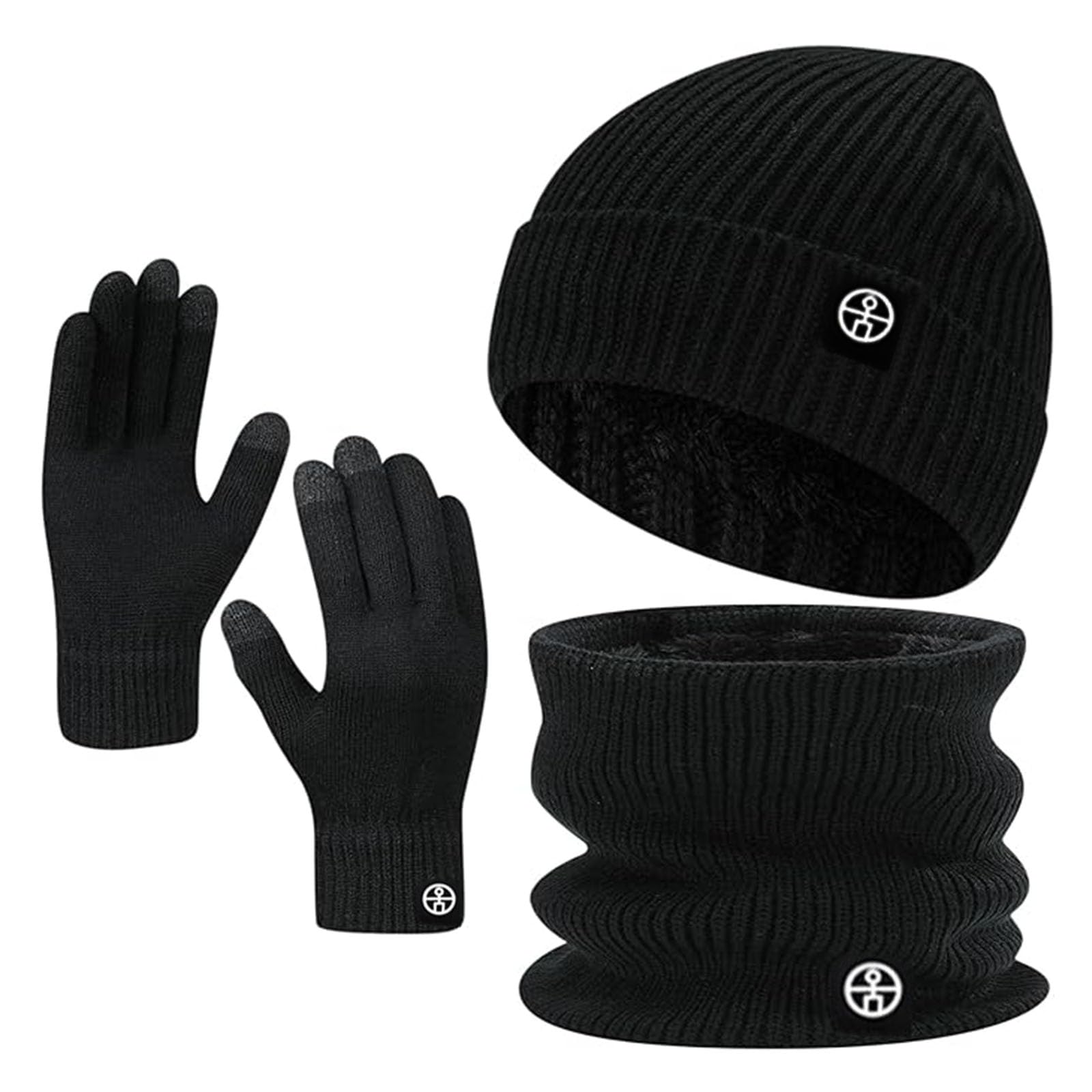 71sJrekc-ML مجموعة قبعة صغيرة شتوية ووشاح وقفازات تعمل باللمس تدفئة الرقبة وقبعات 3 في 1 للشتاء اسود للرجال
