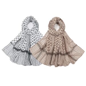 وشاح حجاب شيفون تقليدي بنمط مربعات باللونين الاسود والابيض، غطاء راس للنساء المسلمات من قطعتين، وشاح حجاب للنساء المسلمات