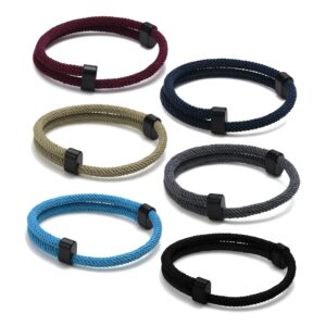 اكسيفور مجموعة اساور حبل مضفر بحري 6 قطع سوار قابل للتعديل مضفرة للرجال والنساء خيط مصنوع يدويا بلون كحلي