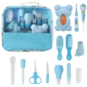 طقم ادوات العناية بالطفل، 13 قطعة اكسسوارات بالبيبي حديث الولادة مع شنطة، من سيزوكو، أزرق