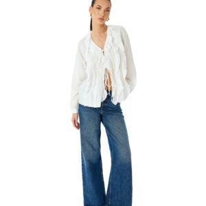 كوتون بلوزة عصرية مكشكشة للنساء