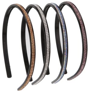 لونيدي مجموعة من 4 عصابات راس صلبة مرصعة باحجار الراين والكريستال، طوق شعر باسنان غير قابلة للانزلاق للنساء