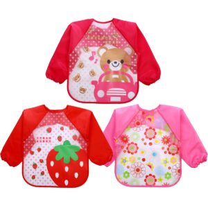 مريلة أطفال من ييلان، 3 قطع مع أكمام مقاومة للماء وطويلة، مريلة الأطفال للجنسين من مادة ايفا للرضّع/الخدج/الأطفال الصغار، مناسبة للتغذية واللعب والرسم