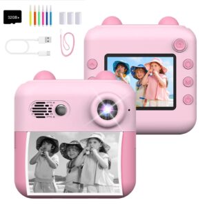 PINREK Instant Print Camera for Kids, Kids Camera with AI Smart Photo Technology, Digital Camera with 3 Rolls of Print Paper & 32GB Card, Colored Pens, Birthday Gifts for Girls and Boys Age 3-12