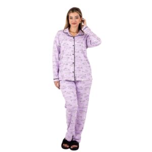 طقم بيجامة قطن كلاسيكي للنساء | ملابس نوم من القطن بنسبة 100% | بلوزة بأكمام طويلة وبنطلون كامل | ملابس نوم مريحة محتشمة | بيجامات من القطن المصري الناعم من زدكوتكس