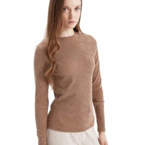 كنزة من ديفاكتو للنساء بقصة عادية وأكمام طويلة، مصنوعة من البوليستر والفيسكوز والإيلاستين، لون بني، مقاس كبير جداً