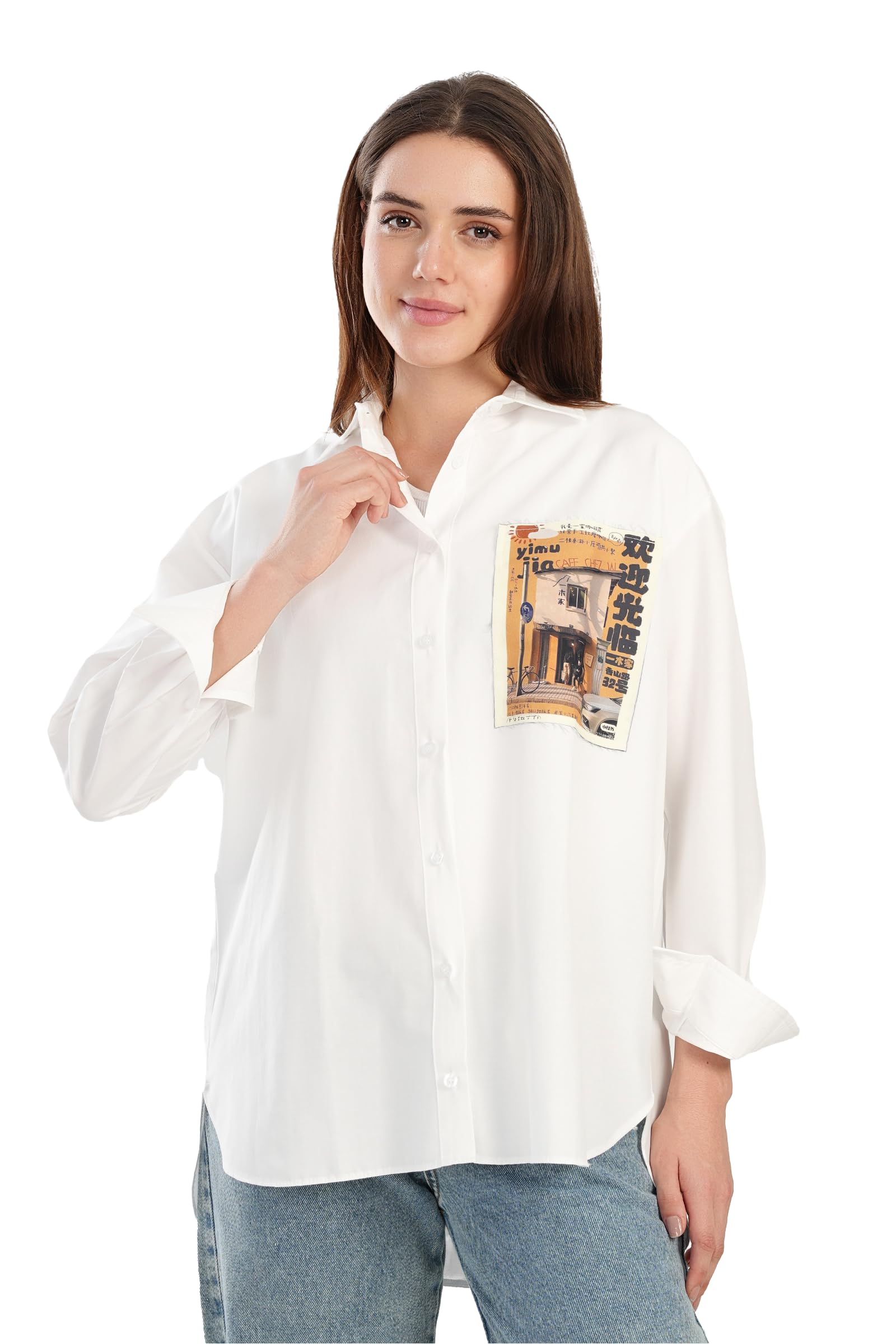 71w9wC13fIL قميص عصري بتصميم جيب مطبوع للنساء من كارينا