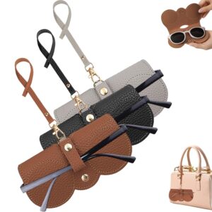 حقيبة نظارات شمسية من الميكاكوز، 3 قطع من الجلد الناعم، حقيبة نظارات شمسية للسفر في الهواء الطلق، تخزين النظارات مع حزام معصم بمشبك زر، حافظة واقية للنظارات للسفر والشاطئ والنزهات