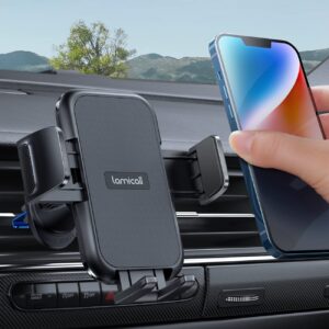 Lamicall Wider Clamp & Metal Hook Car Phone Holder Vent [Thick Cases Friendly] Phone Holders for Your Car Mount Automobile Hands Free Cradle Air Vent for iPhone 17 16 15 14 13 Pro Max Smartphone