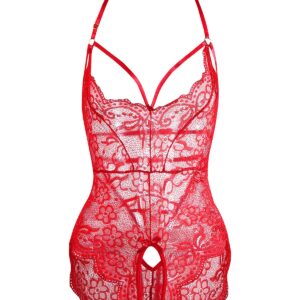 قميص نوم شبكي مثير برباط ورقبة على شكل حرف V للنساء من ستيكسيفيث، قطعتين من فستان نوم بظهر مكشوف