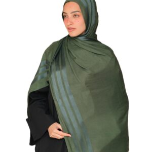 سكارف من الشاش القطني مع 3 خطوط ساتان من ميلا، هدية راقية للمناسبات الخاصة - قماش انيق فاخر - نمط متعدد الاستخدامات واكسسوار مثالي لك - حجاب للنساء - مقاس (70 سم × 1.75م)