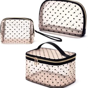 مجموعة شنط مكياج شبكية شفافة من 3 قطع صغيرة منظمة للنساء والفتيات مع قلب متداخل ادوات الزينة المحمولة ذات سعة عالية سفر زوتسو، مواد مختلطة