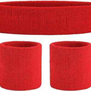 مجموعة اساور معصم رياضية من 3 قطع للرجال والنساء من زيليا، عصابة راس مرنة جيدة التهوية للتمرين مضادة للانزلاق واقية للمعصم اثناء السفر، اساور معصم مريحة مضادة للتعرق (احمر)