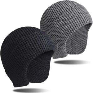 اكسيفور قبعات صغيرة محبوكة للشتاء، مجموعة من قطعتين الشتاء الدافئة، قبعة للرجال والنساء (رمادي + اسود)، قياس واحد