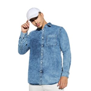 Lee Cooper Men Solid Denim Shirt With Long Sleeves And Pocket