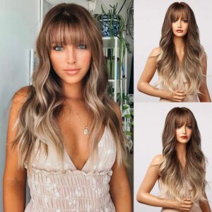 باروكة صناعية طويلة ومموجة مع قصة، مقاومة للحرارة بمظهر طبيعي وتصميم حيوان للنساء من اي سي اي اف، لون بني رمادي فاتح متدرج - باروكات لطيفة بمظهر واقعي