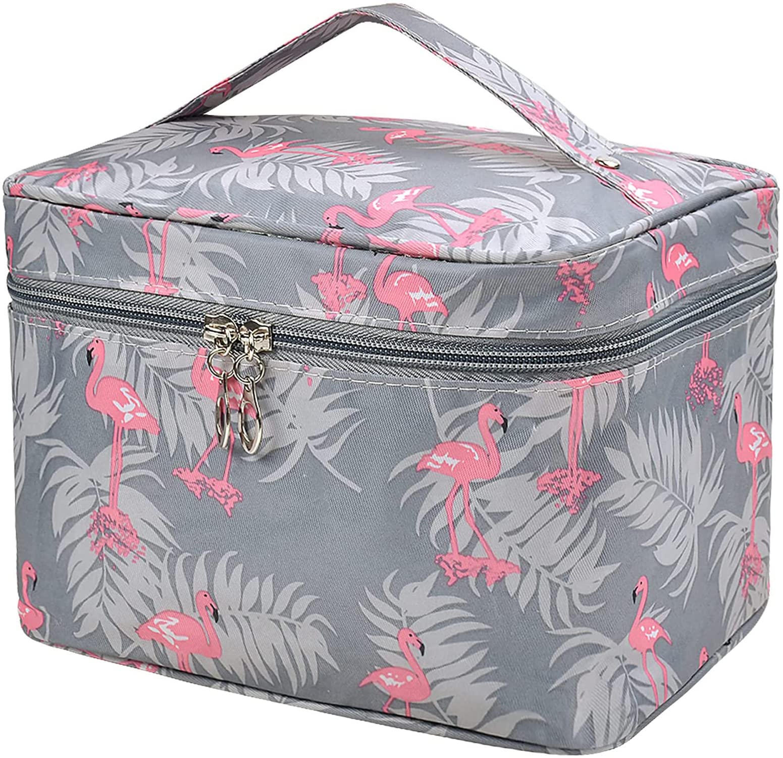 818oDpanQHL حقيبة سفر لأدوات العناية الشخصية من هاوس أوف كويرك، حقائب مكياج محمولة للنساء، حقيبة مستحضرات تجميل كبيرة بسحّاب، منظم أكسسوارات التجميل, فلامنجو رمادي, L, اكسسوارات السفر، البوليستر