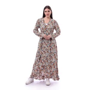 فستان عصري للنساء بأكمام طويلة منقوش بالزهور من اندورا