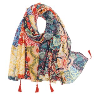وشاح مطبوع عليه زهور للنساء من ازوني، شال خفيف الوزن من قطن القنب بنمط بوهو، ناعم وخفيف الوزن مع شراشيب للخريف والربيع للنساء، اوشحة مطبوعة بالزهور ناعمة وخفيفة الوزن