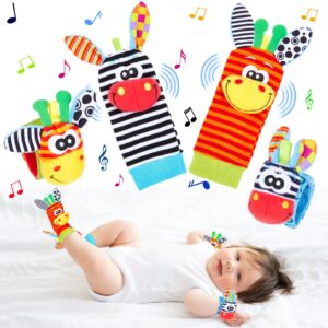 مجموعة من 4 قطع من جوارب خشخيشة الأطفال من يارمين، مجموعة خشخيشات معصم للأطفال، خشخيشات تعليمية لتزيين المعصم للأطفال، مجموعة حسية للأطفال من عمر 0-6 اشهر، حمار أحمر