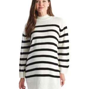 LC واكيكي تونيك تريكو مخطط برقبة على شكل قمع للنساء مقاس كبير