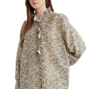 ديفاكتو بلوزة طويلة منسوجة باكمام طويلة ورقبة مكشكشة وقصة عادية للنساء من سي ان اس (عبوة من قطعة واحدة)