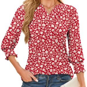 سيور بلوزة نسائية بأكمام 3/4 فضفاضة ورقبة على شكل حرف V، بلايز صيفية كبيرة الحجم للسيدات بقصة فضفاضة انيقة