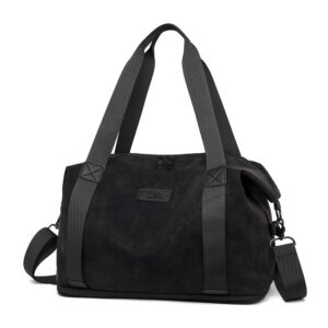 شنطة سفر قابلة للتوسيع - شنطة يد انيقة سوداء للنساء مع حزام كتف قابل للفصل مثالية للرحلات والاستخدام اليومي - 2601، مقاس M