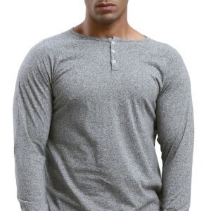 Ravin Mens Heather Grey Buttoned Summer Henley Shirt Modern (pack of 1)
