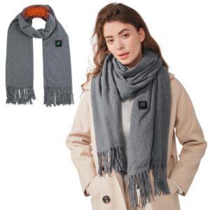 وشاح حراري كهربائي شتوي للنساء والرجال، وشاح تدفئة قابل لاعادة الشحن بمنفذ USB مع 3 مستويات للتدفئة، وسادة تدفئة لتخفيف الام الرقبة، منديل رقبة حراري للاستخدام الداخلي والخارجي (رمادي)