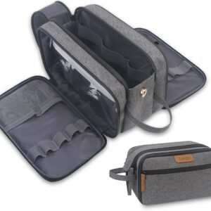 حقيبة ادوات الزينة للرجال من لاكدو منظم للسفر حلاقة كبيرة مقاومة للماء لمستحضرات التجميل, رمادي قماش