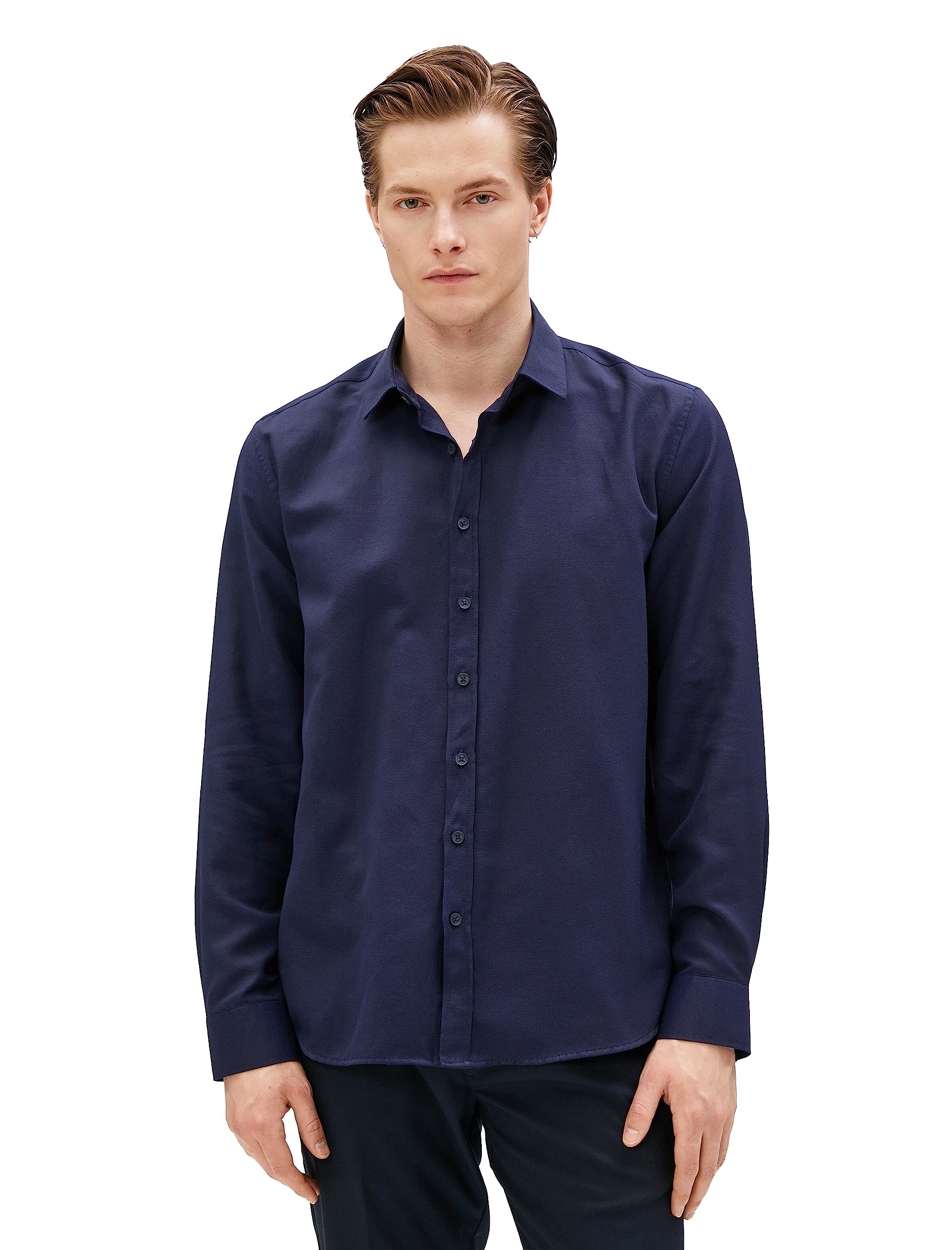 81ao5PcGGqL KOTON mens Basic Shirt Classic Neck Long Sleeve Buttoned Classic