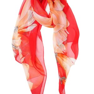 وشاح للنساء، اوشحة شيفون مطبوعة بالزهور، اوشحة لف ناعمة للشاطئ والسفر، شال خفيف الوزن