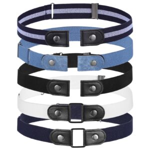 مجموعة احزمة مطاطية بدون ابزيم للنساء، احزمة خصر مرنة بدون مشبك مع حلقتين مربعتين، حزام تنحيف غير مرئي للجينز والفساتين والسراويل، عبوة من 5 قطع