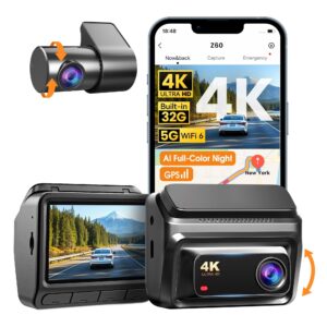 DDPAI Dash Cam Car 4K Front and Back, 2160P+1080P Dashcam, up to 15MB/s 5GHz WiFi6 Car Dash Camera, 3" IPS with 32G eMMC, GPS, Night Vision, 24H Parking Monitor, ADAS, G-Sensor Max Support 512G, Z60