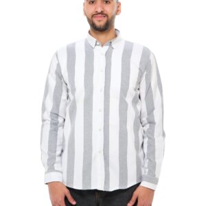 قميص كاجوال مخطط بأكمام طويلة للرجال من ريفين، رمادي وأبيض عصري